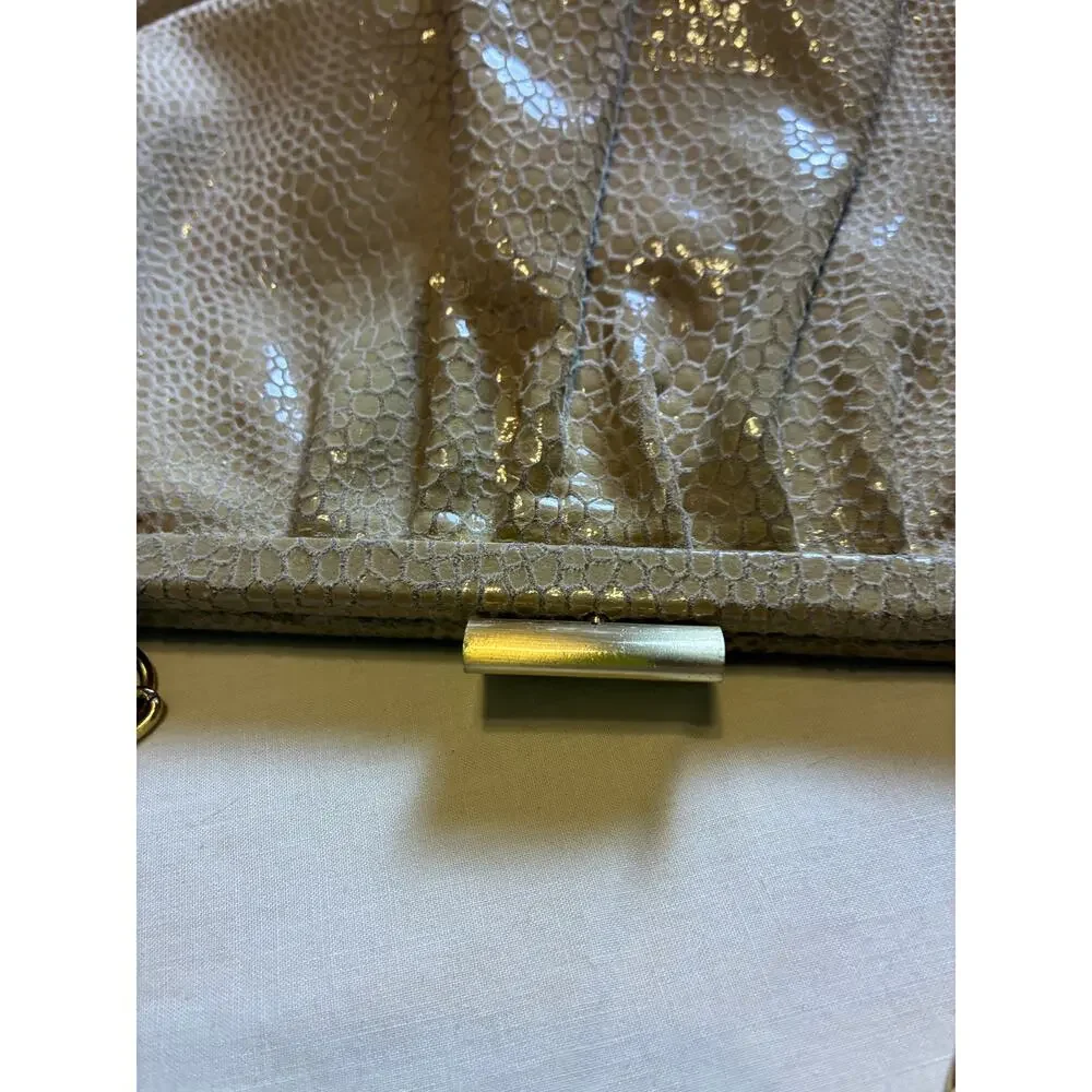 Y2K HOBO The Original Leather Frame Clutch Taupe Snakeskin Embossed Evening Bag